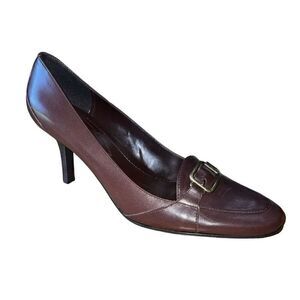 Bandolino Brown Leather Loafer Style Round Toe Heel Womens Size 10
